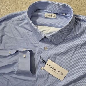 Collars & Co Shirt Mens 2XL Blue Houndstooth Button Up Performance Office Preppy